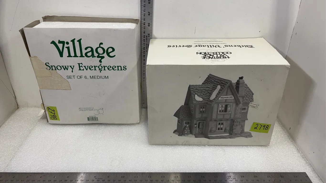 Vintage Hand Painted Porcelain Trees and Hand Painted Porcelain Cottage, Approx. 7 pce 11"x8"x7" *Unreserved*