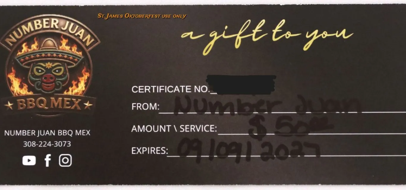 $50 Gift Certificate to Number Juan