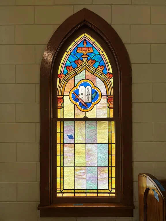 STAIN GLASS WINDOW 30”x75”(BRING TOOLS AND HELP TO REMOVE)