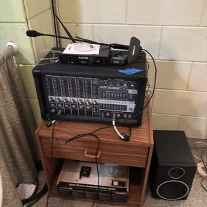 SOUND SYSTEM WITH PORTABLE HEAD SET AND MICS