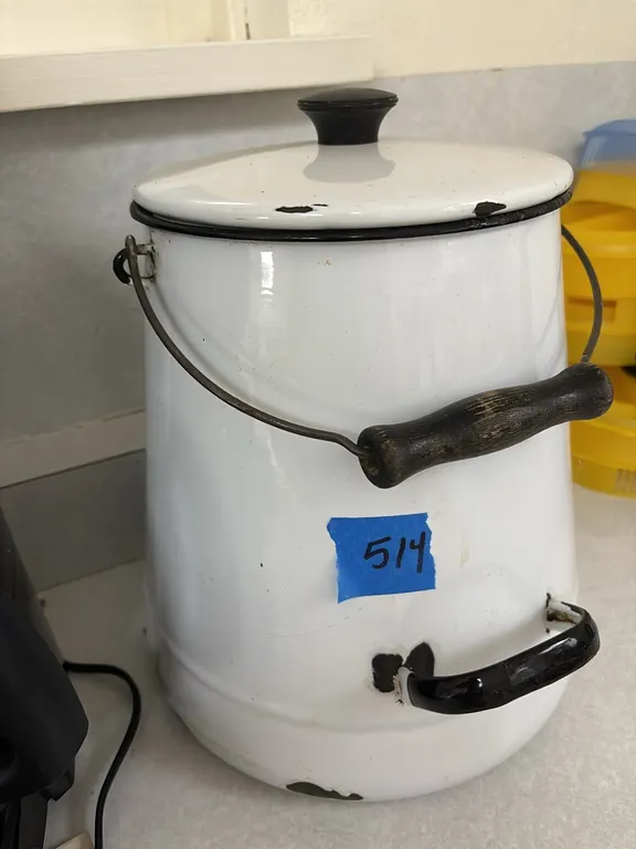 VINTAGE BLACK AND WHITE ENAMEL COFFEE POT