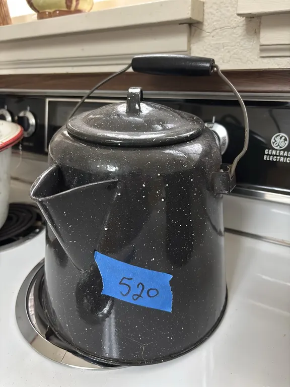 VINTAGE BLACK WTH WHITE SPECKLES PORCELAIN COFFEE POT