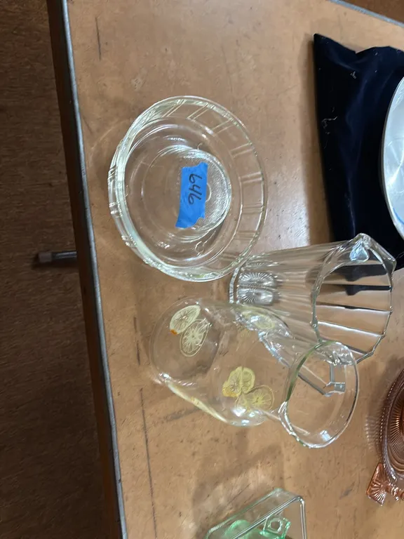 2 GLASS PITCHERS AND GLASS JELLO MOLD