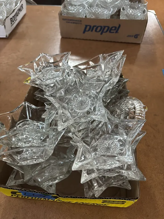 24 TAPERED GLASS STAR CANDLE HOLDERS-1 ROUND TAPERED GLASS CANDLE HOLDER