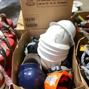 3 BOXES OF HARDHATS, LEATHER WORK GLOVES, SAFETY GLASSES & LIGHTBULBS