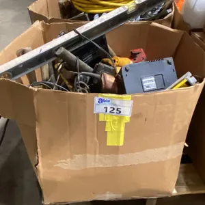 BOX OF ASSORTED POWER TOOLS, CHARGERS, LEVELS, HAND TOOLS & MORE