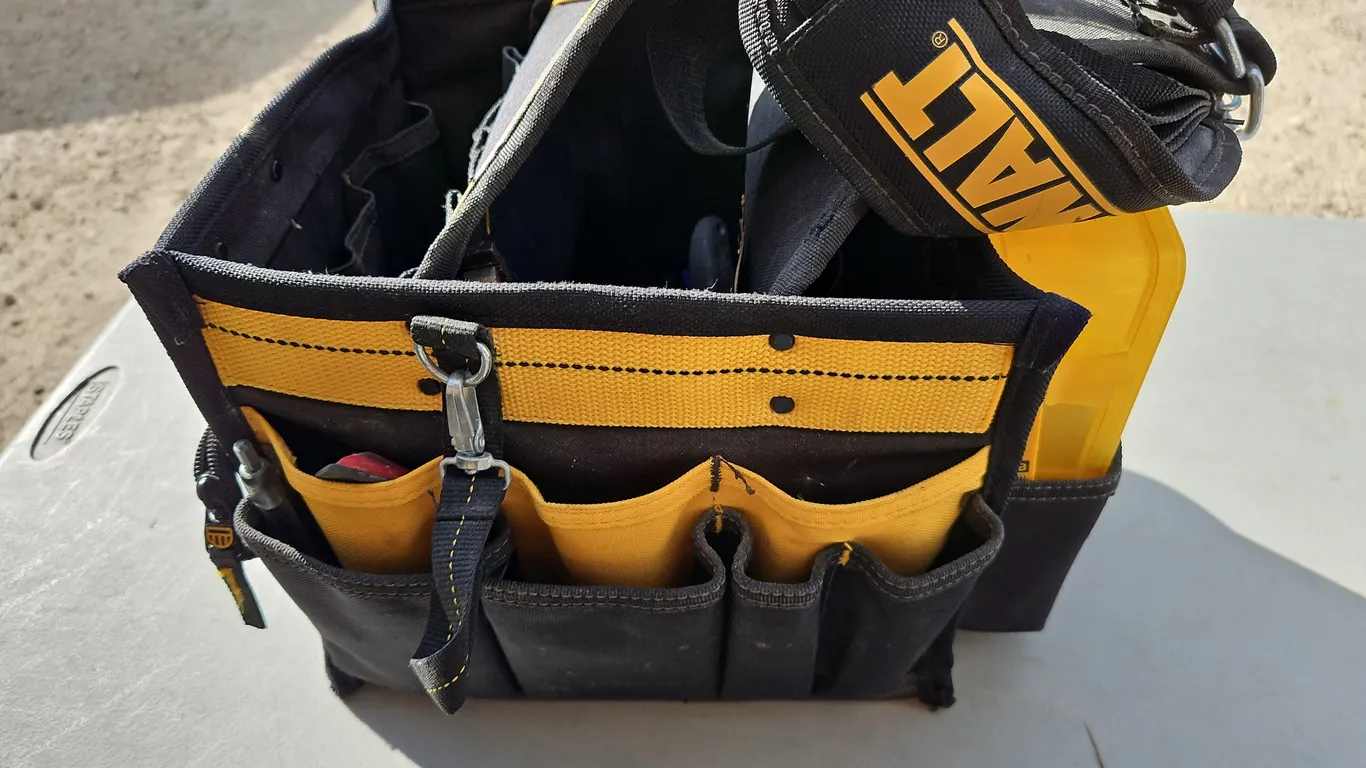 Dewalt Tool Bag Containing Riviter And Door Knob Pilot Tool