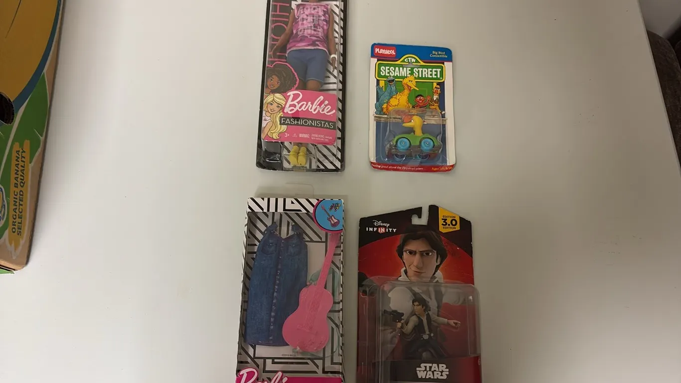 Barbie Doll w/ Clothes, Han Solo Figure & Sesame Street Toy