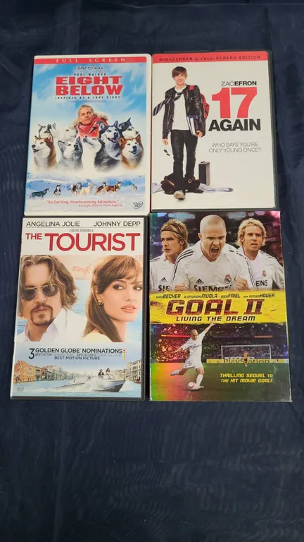 4 DVD Movies: Eight Below, 17 Again, The Tourist, Goal II
