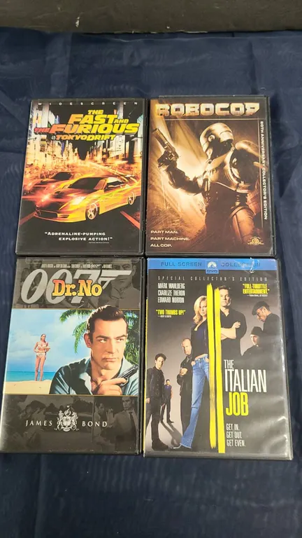 4 DVD/Blu-ray: Robocop, Dr. No, Italian Job, Tokyo Drift