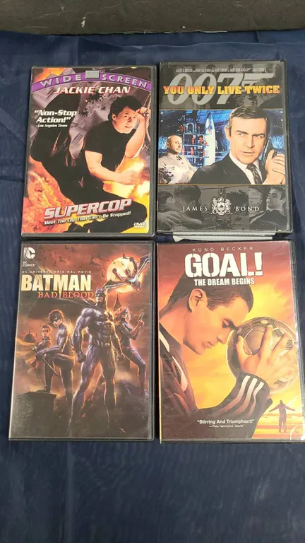 4 DVD Movies: Supercop, Bond, Batman, Goal!