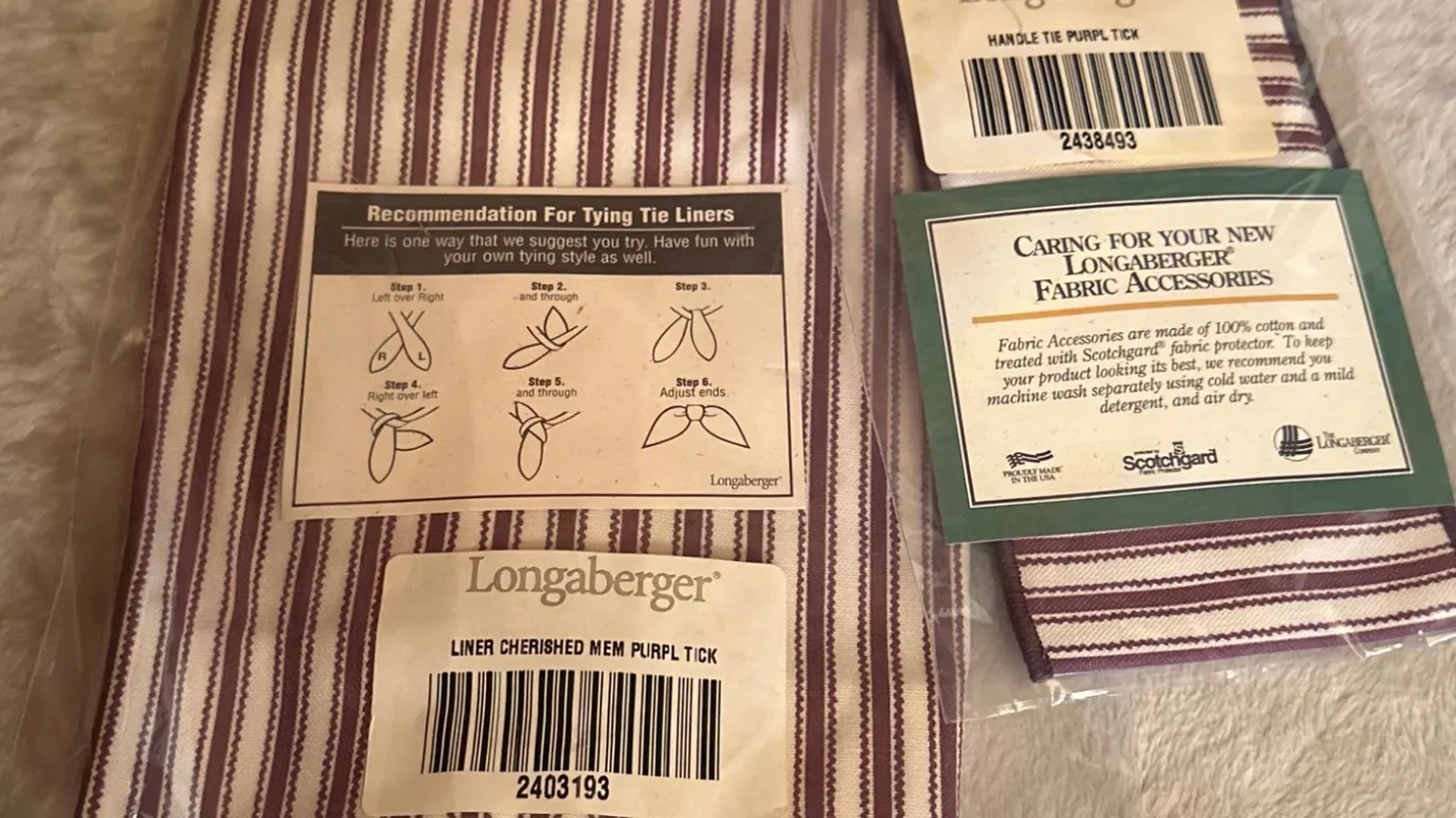 Longaberger Liner and Handle Tie in Purple Tick Stripe