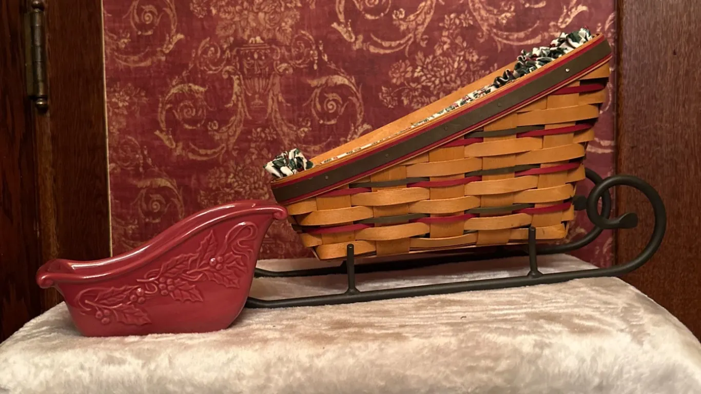 Longaberger Woven Basket Sled 1991, Ceramic Sled