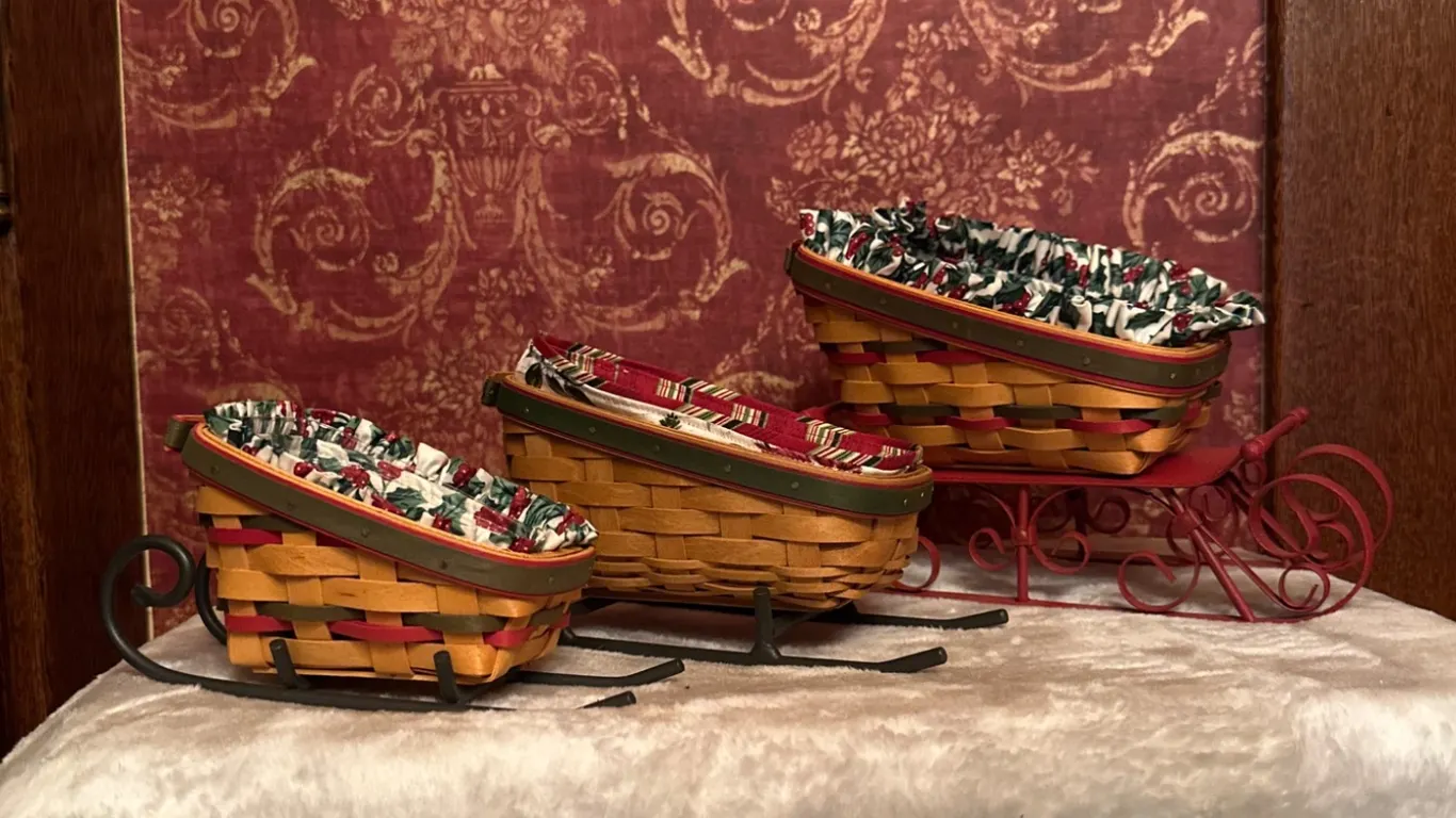 Longaberger Sleigh Baskets with Metal Frames, Set of 3