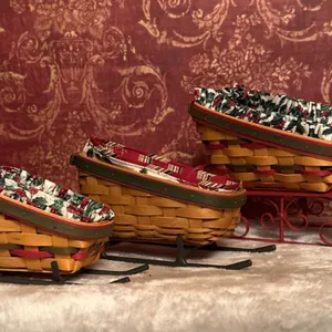 Longaberger Sleigh Baskets with Metal Frames, Set of 3