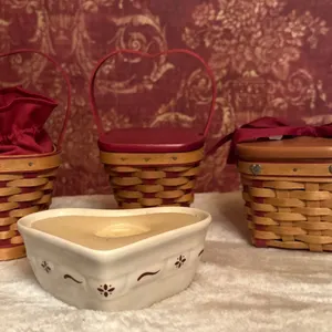 Longaberger Valentines Baskets with Ceramic Candle Holder, Late 20th–Early 21st Century