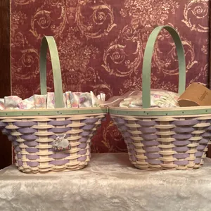 Two Longaberger Easter Baskets with Liners and Protectors