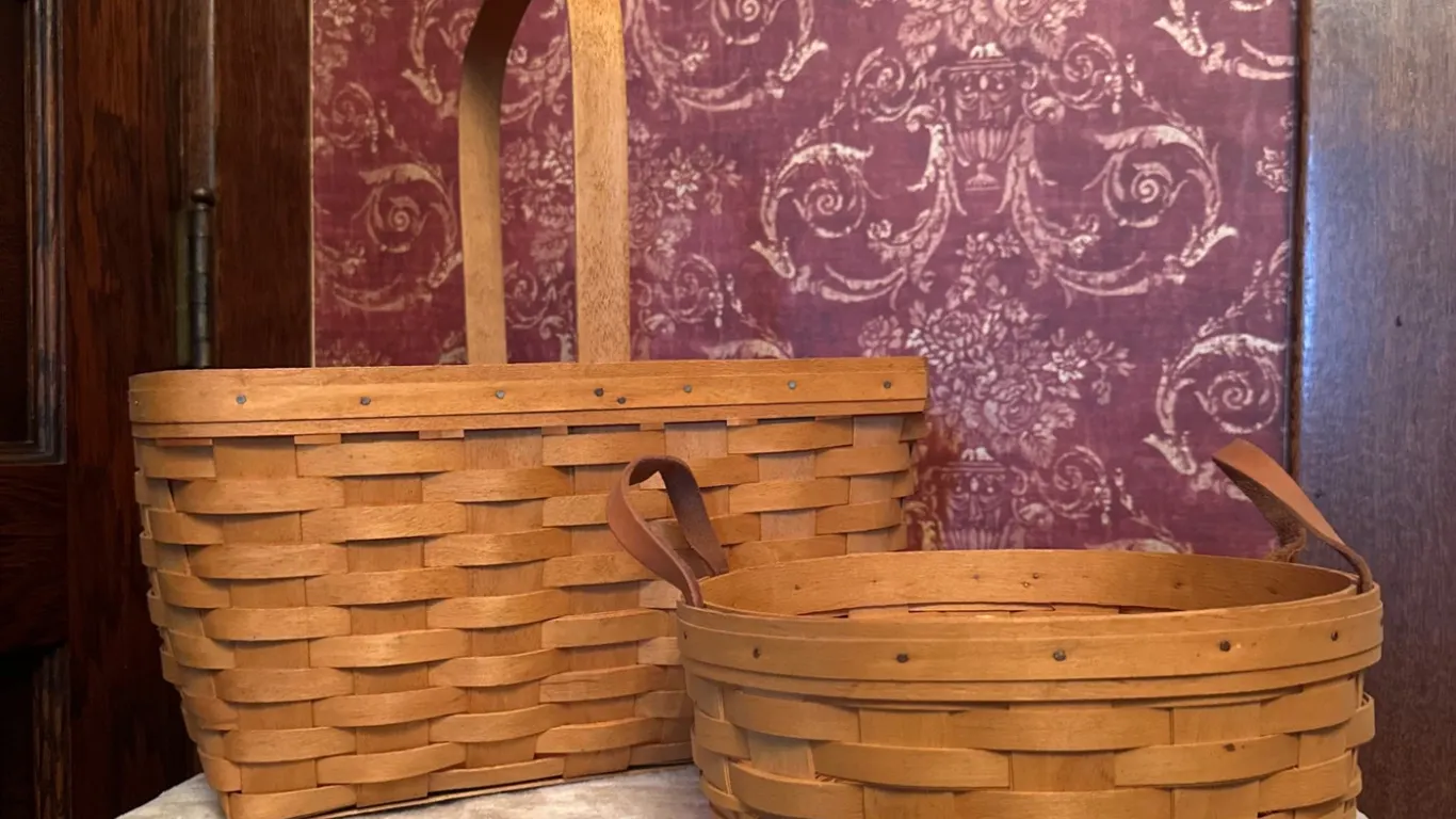Longaberger Woven Baskets, Set of Two, Featuring 2003 Round Basket