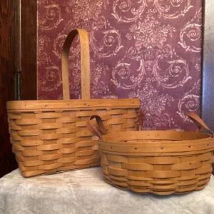 Longaberger Woven Baskets, Set of Two, Featuring 2003 Round Basket