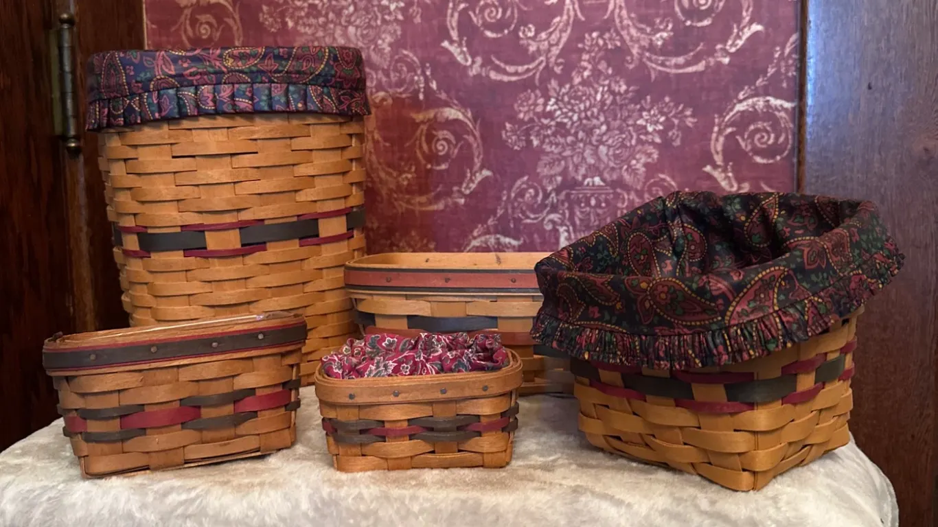 Longaberger Handwoven Baskets with Fabric Liners, 1993-1996