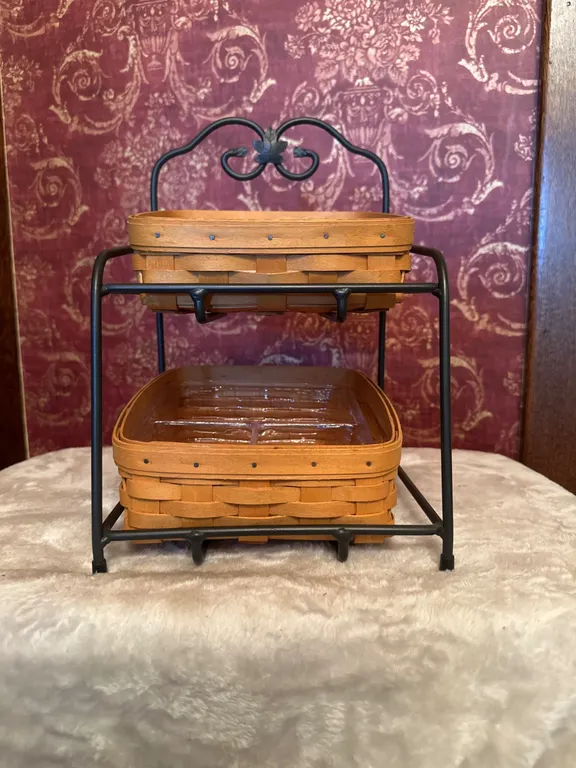 Longaberger Handwoven Basket Set with Metal Stand