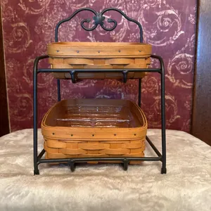 Longaberger Handwoven Basket Set with Metal Stand