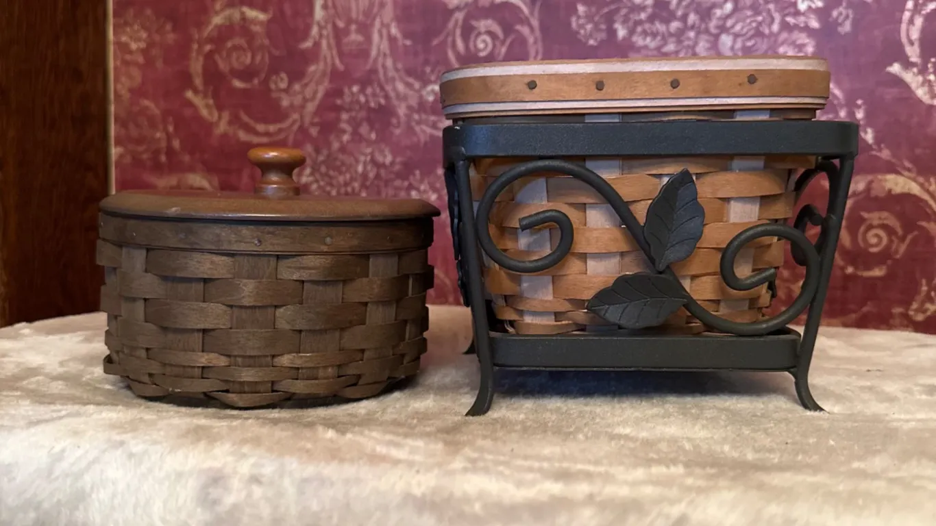 2 Longaberger with Metal Holder and Basket with Coasters