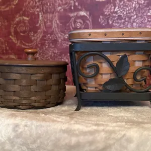 2 Longaberger with Metal Holder and Basket with Coasters
