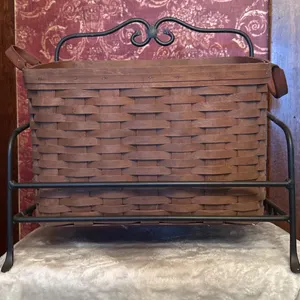 Longaberger Leather Handle Basket with Metal Stand