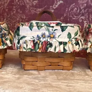 3 Longaberger Handwoven Baskets with Floral Liners