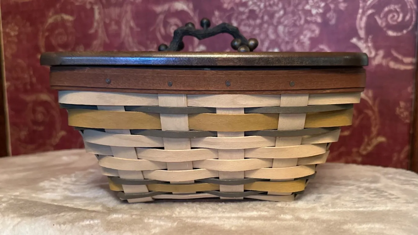 Longaberger Basket with Wood Lid and Metal Handle, 2011