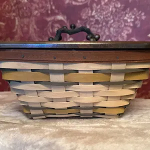 Longaberger Basket with Wood Lid and Metal Handle, 2011