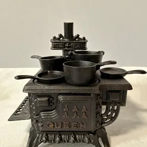Miniature Cast Iron Queen Stove, Pots, Pans & More