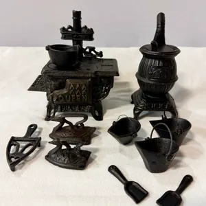 Cast Iron Miniatures:  Potbelly Stove & Duck Irons