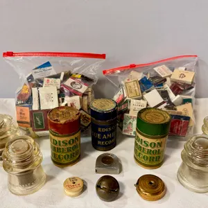 Edison Cylinder, Glass Insulators, Vintage Matchpads
