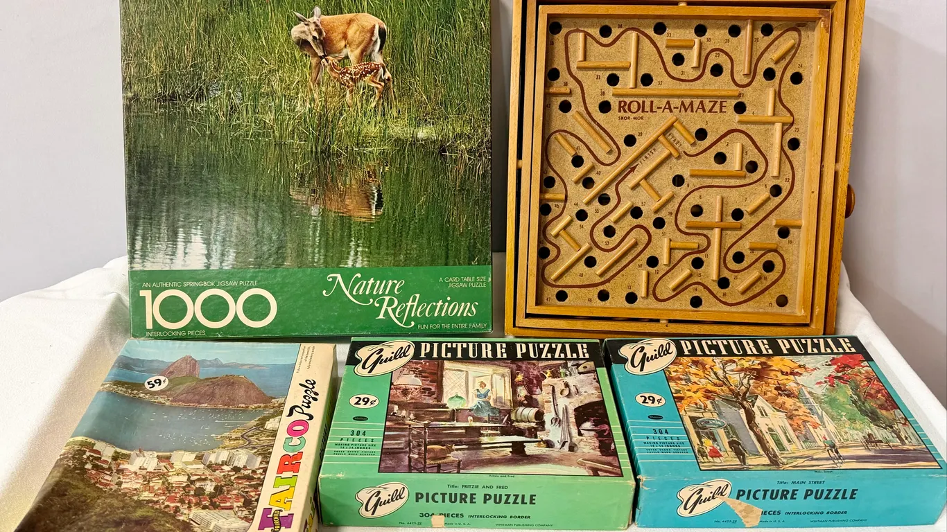 Six Vintage Puzzles and a Roll-A-Maze