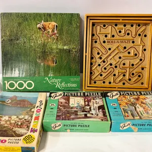 Six Vintage Puzzles and a Roll-A-Maze