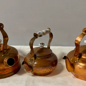 Three Vintage Copper Tea Kettles