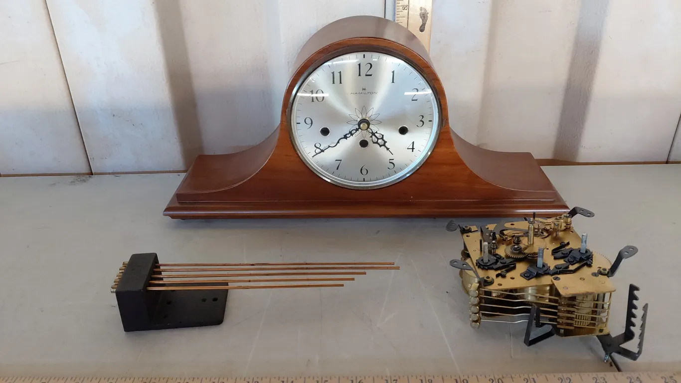 Vintage Hamilton Mantel Clock Made In Germany 17.5"X4.5"X8" (Clock Parts Have Been Replace & Origina
