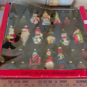 Vintage 30 Pc Glass Ornaments, Box Has Damage