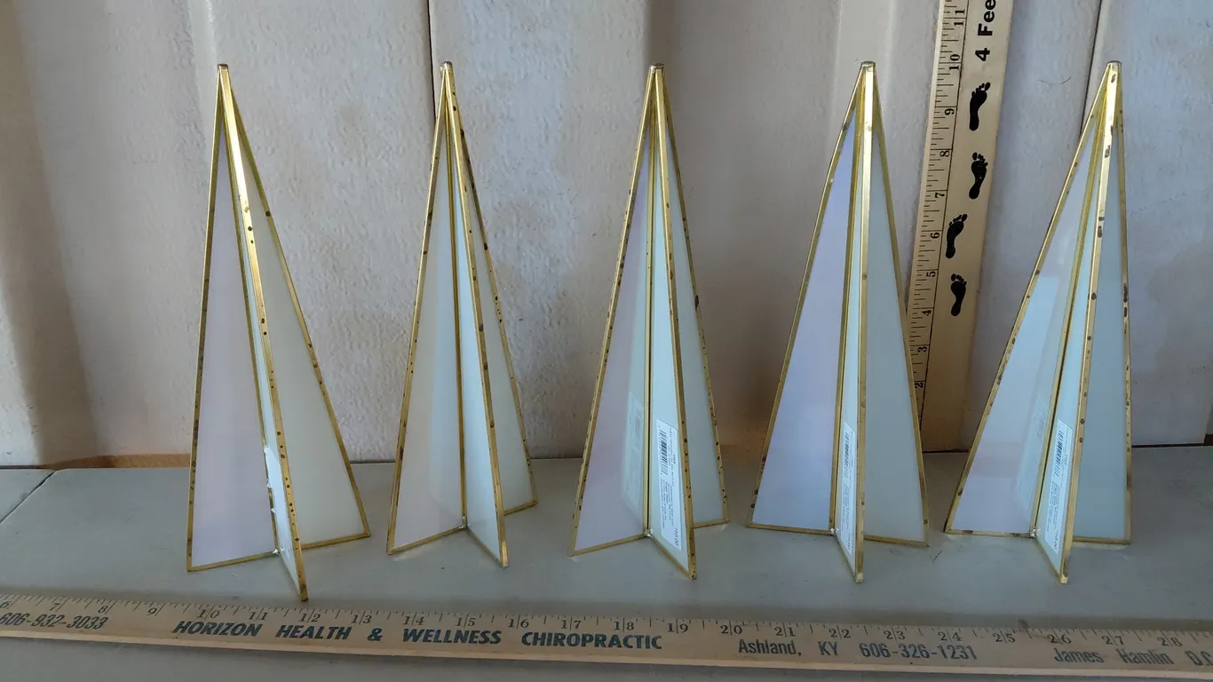 5 Stained Glass Style Metal Frame Trees 10.25" Tall, 1 Has Minor Damage