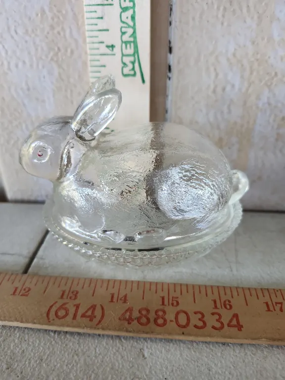 Vintage Clear Glass Rabbit On Nest 4.5"X3.25"3.5"