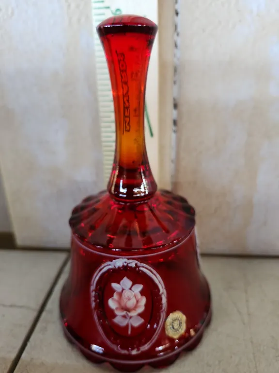 Vintage Westmorland 1979 Hand Painted/Signed Ruby Red Glass Bell
