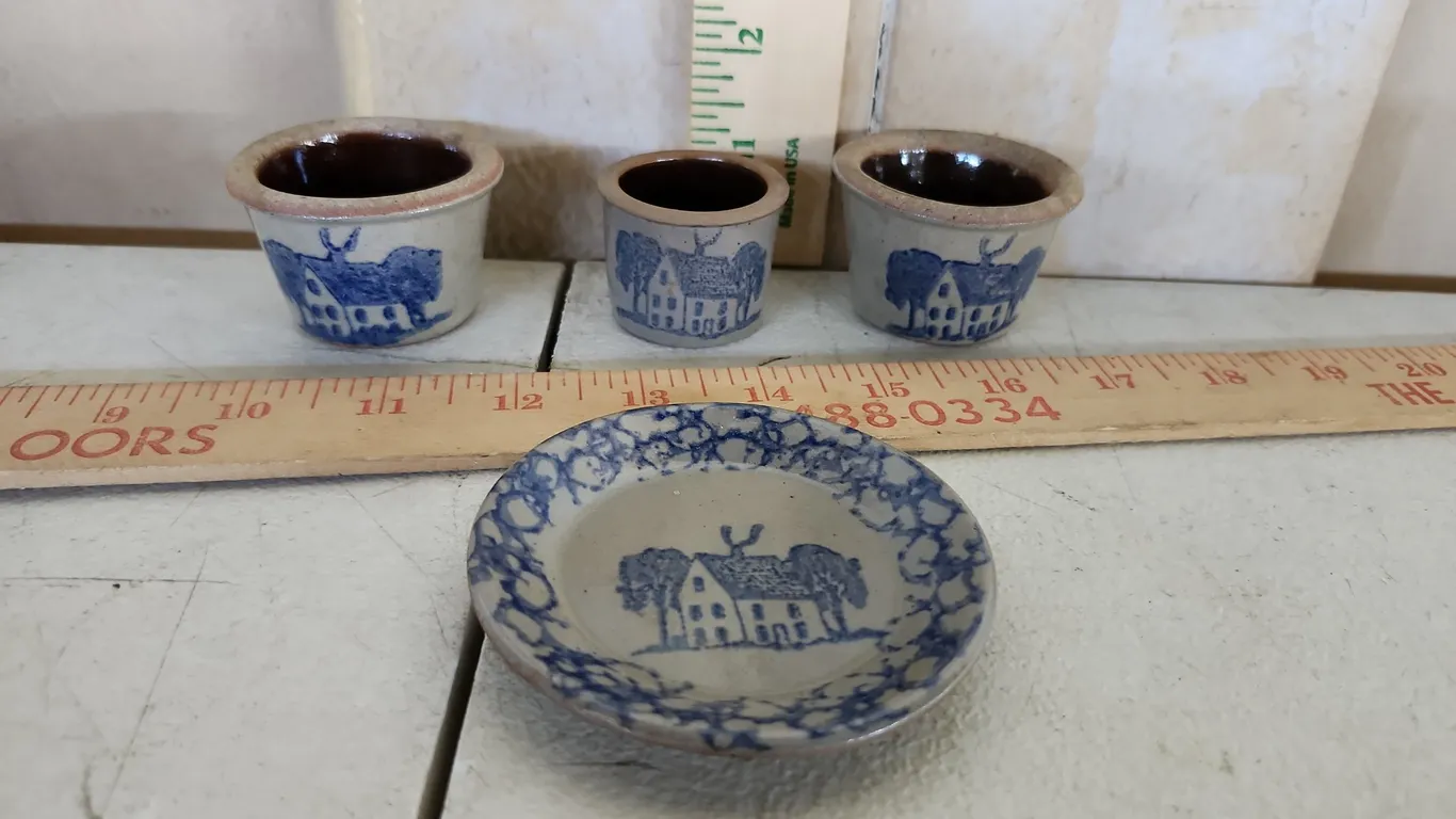 Vintage Miniature Crocks & Plate