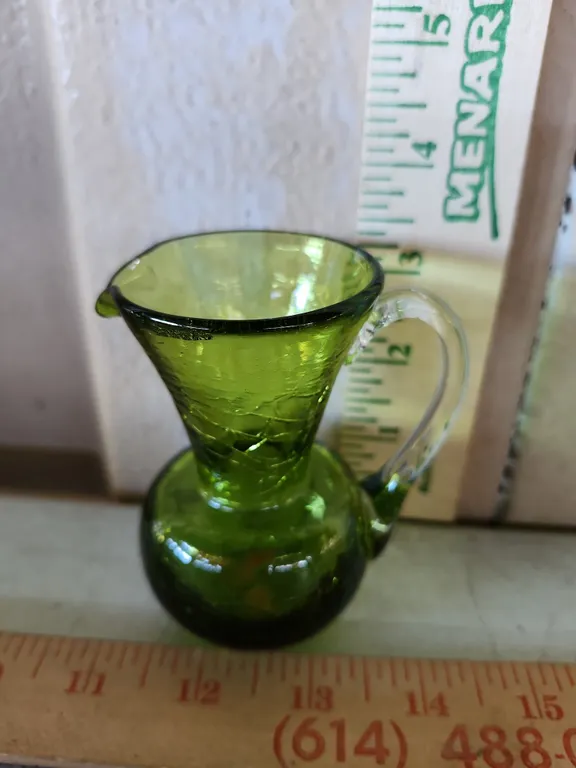 Vintage Green Crackle Glass Mini Pitcher 3.5" Tall
