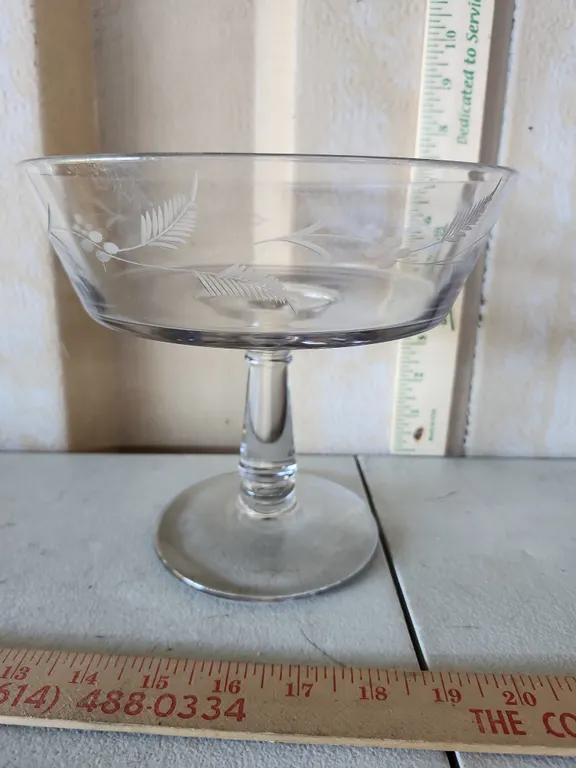 Vintage Pressed Glass Etched Compote 8"X7"