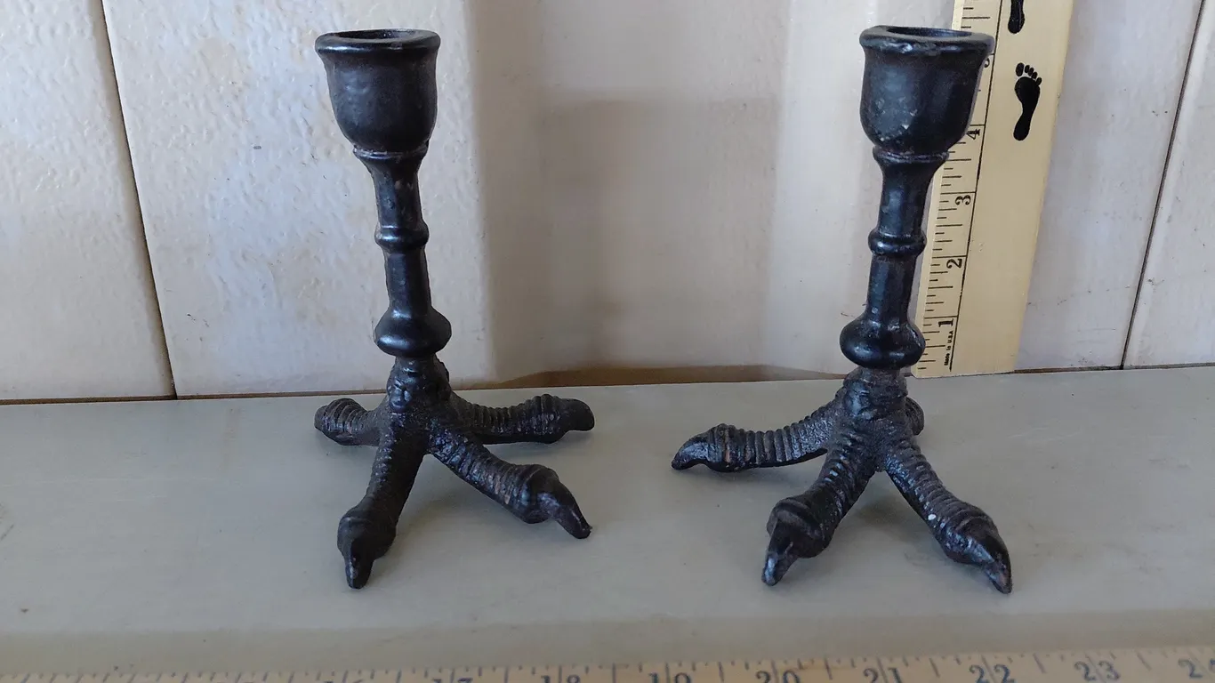 Cast Iron Chicken Feet Candle Stick Holders 5.75" Tall