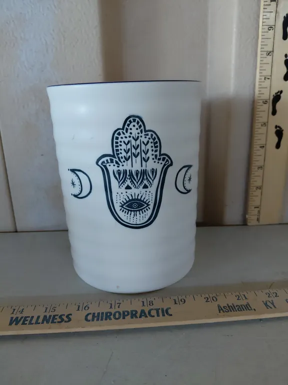 Prima Design Pottery Utensil Holder Hamsa Hand & Evil Eye Design 5"X7"