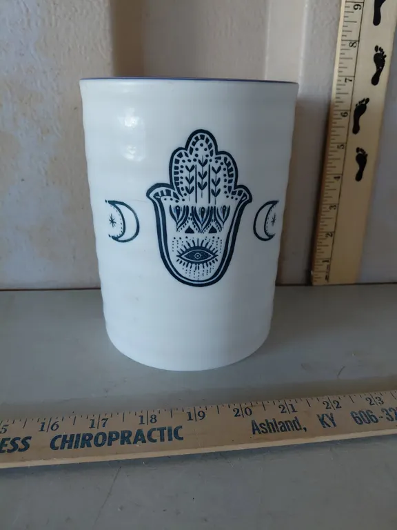 Prima Design Pottery Utensil Holder Hamsa Hand & Evil Eye Design 5"X7"