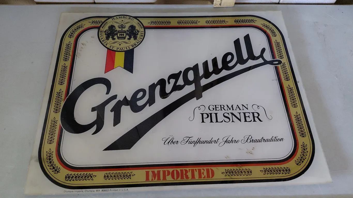 Vintage Grenzquell German Pilsner Plastic Sign, Printed In U.S.A. 18"X14"